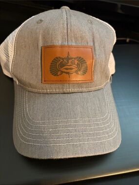 Toadfish Gray and White Mesh Trucker Hat with Leather Patch